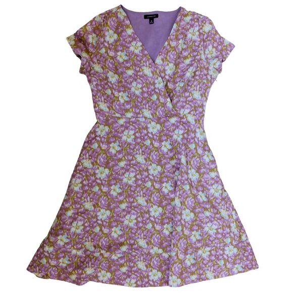 Land's End Purple Floral Faux Wrap Dress Sz 10 - Picture 1 of 4